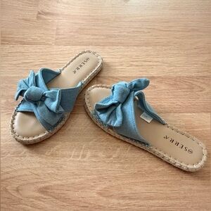 Serra Light Blue Knotted Espadrille Slide Sandals